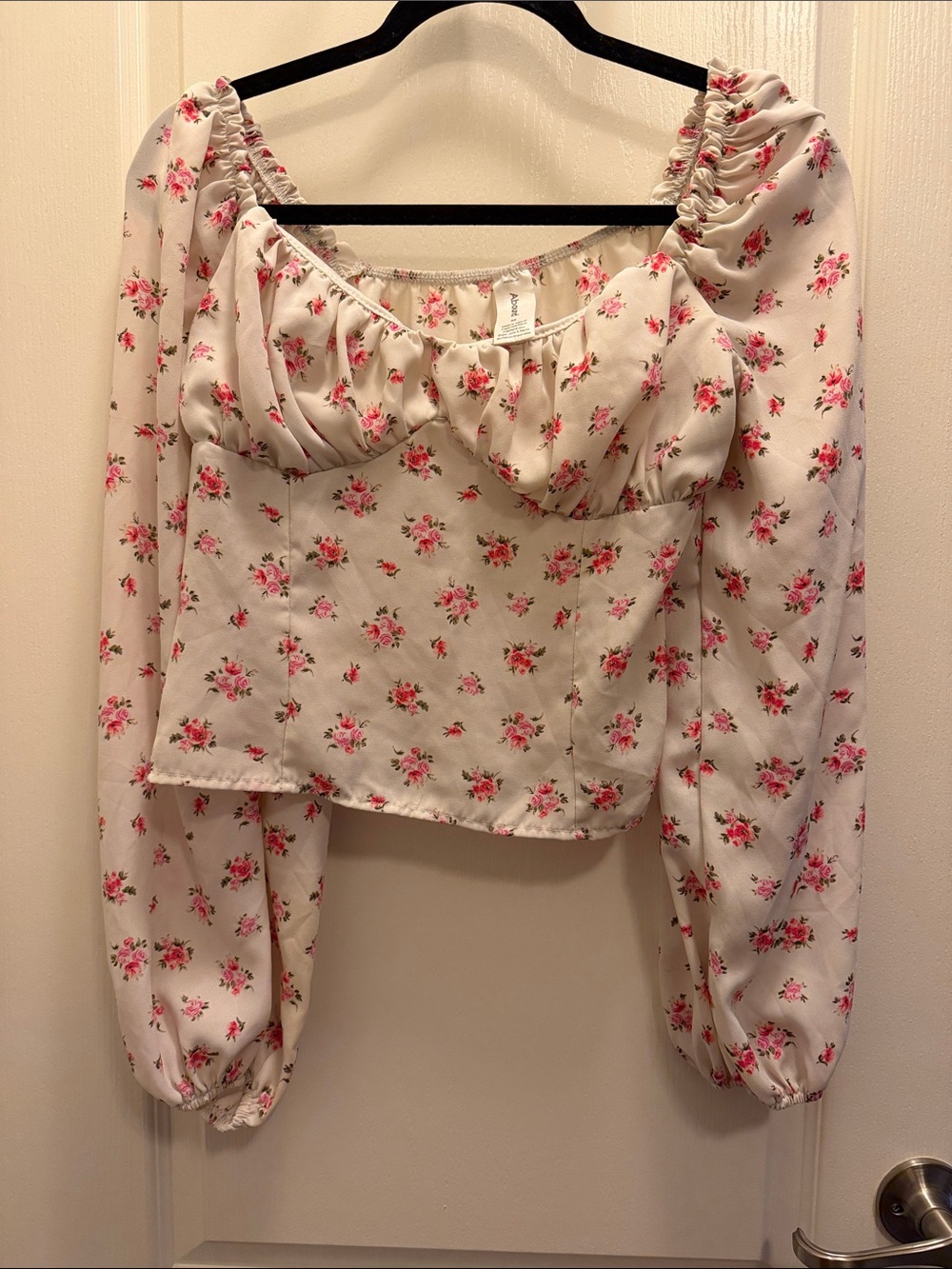 Abound Cream Floral Puff-Sleeve Square-Neck Top
